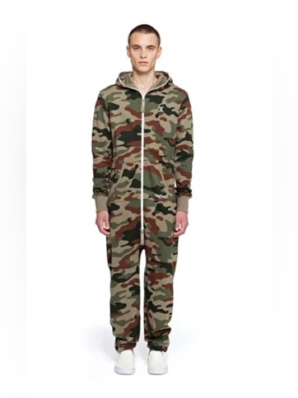 OnePiece Norway Jump In Hoodie Zip Suit Medium Men Green Camo Cotton Jogger Cozy